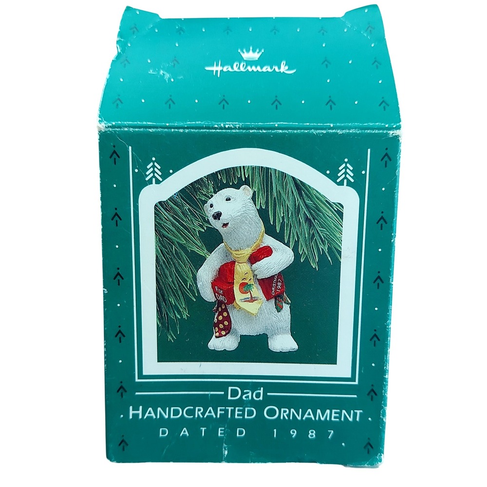 Vintage 1987 Hallmark Keepsake Ornament Dad Polar Bear with Ties QX462-9 Boxed